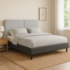 Delen King Size Bed | Gray Upholstered Split Headboard | Black Metal