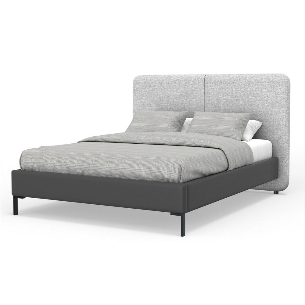 Delen Full Size Bed | Gray Upholstered Split Headboard | Black Metal