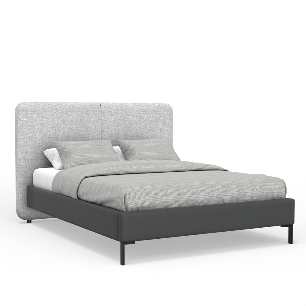 Delen Full Size Bed | Gray Upholstered Split Headboard | Black Metal
