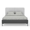 Delen Queen Size Bed | Gray Upholstered Split Headboard | Black Metal