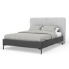 Delen Queen Size Bed | Gray Upholstered Split Headboard | Black Metal