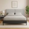 Delen Queen Size Bed | Gray Upholstered Split Headboard | Black Metal