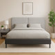 Delen Queen Size Bed | Gray Upholstered Split Headboard | Black Metal