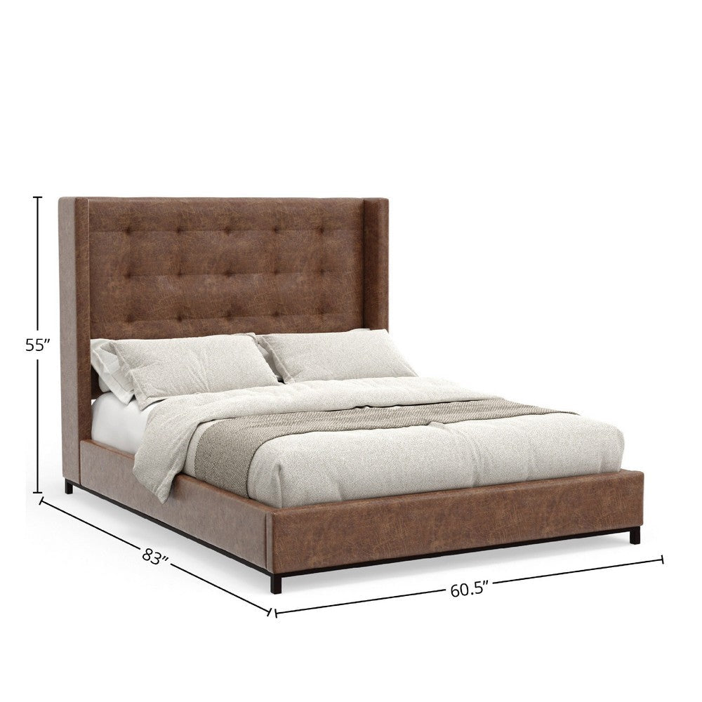 Domy Full Size Bed | Brown Faux Leather Upholstery Wingback Headboard
