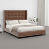 Domy Queen Bed | Brown Faux Leather Upholstery | Wingback Headboard