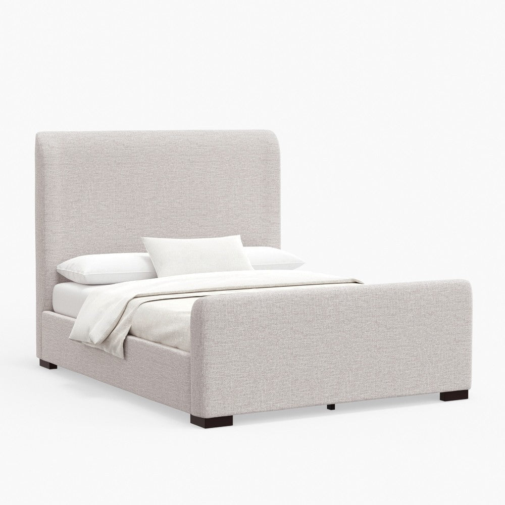 Deli Queen Bed | Gray Linen Upholstery | Modern Wingback Headboard
