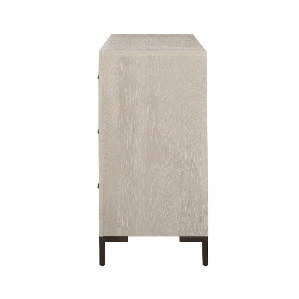 Bedy Wide Dresser | 6 Drawers | Black Metal | Antique White Oak Wood BM333178