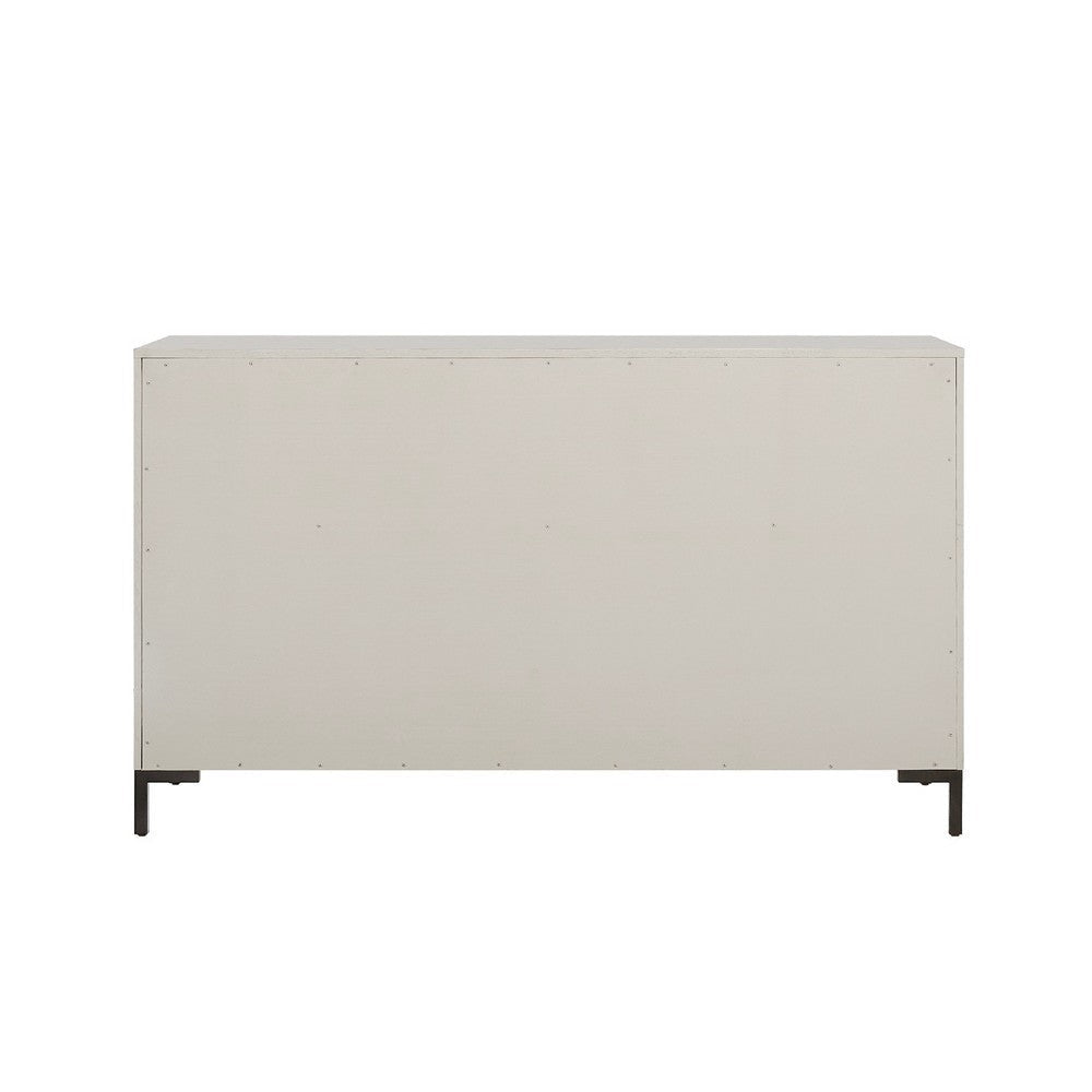 Bedy Wide Dresser | 6 Drawers | Black Metal | Antique White Oak Wood BM333178