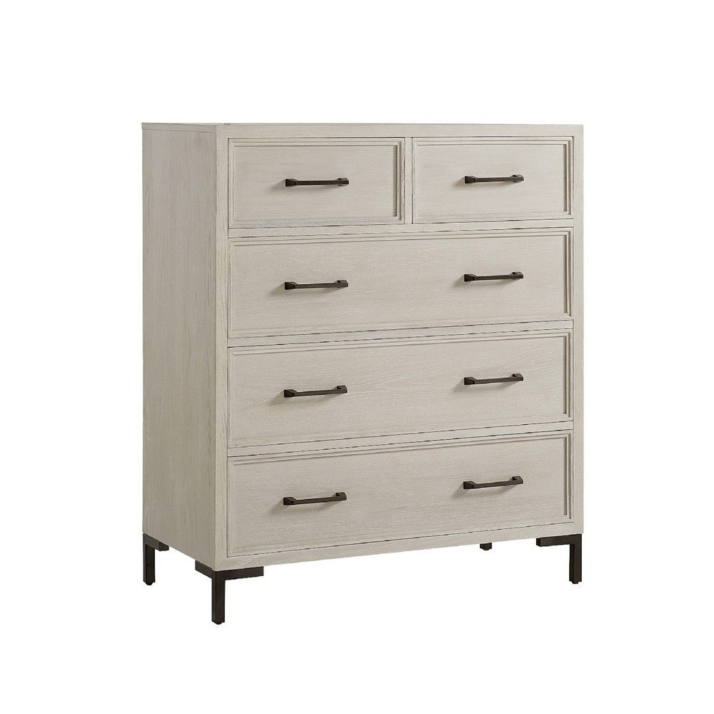 Bedy Tall Dresser Chest | 5 Drawers | Black Metal | Antique White Wood