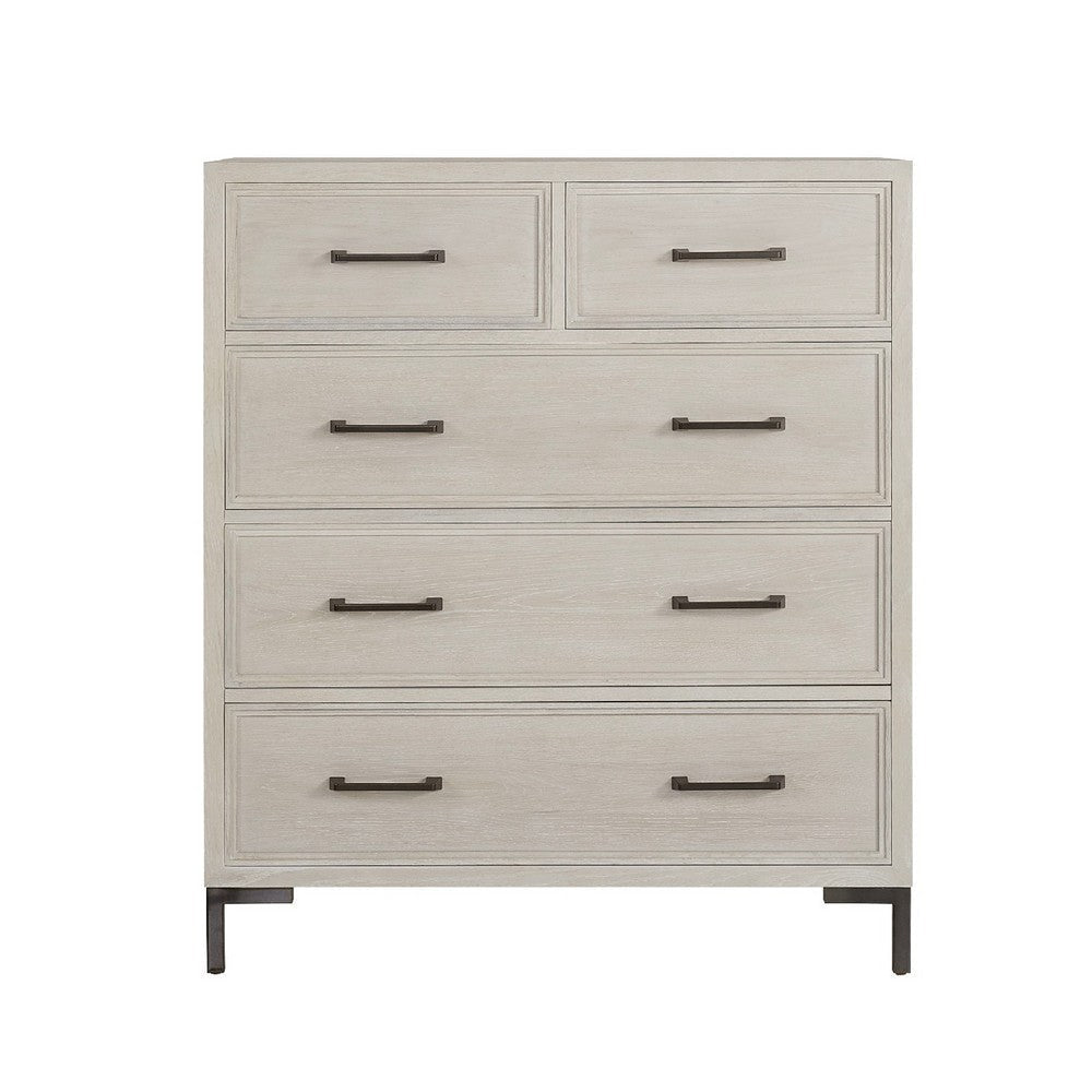 Bedy Tall Dresser Chest | 5 Drawers | Black Metal | Antique White Wood BM333179