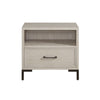 Bedy Nightstand | Drawer Cubby | Black Metal | Antique White Oak Wood BM333180