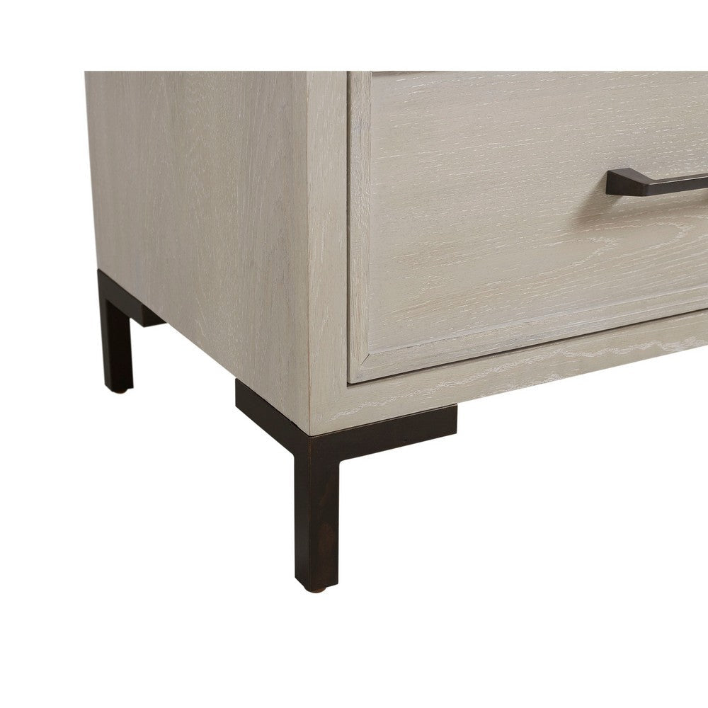 Bedy Nightstand | Drawer Cubby | Black Metal | Antique White Oak Wood BM333180