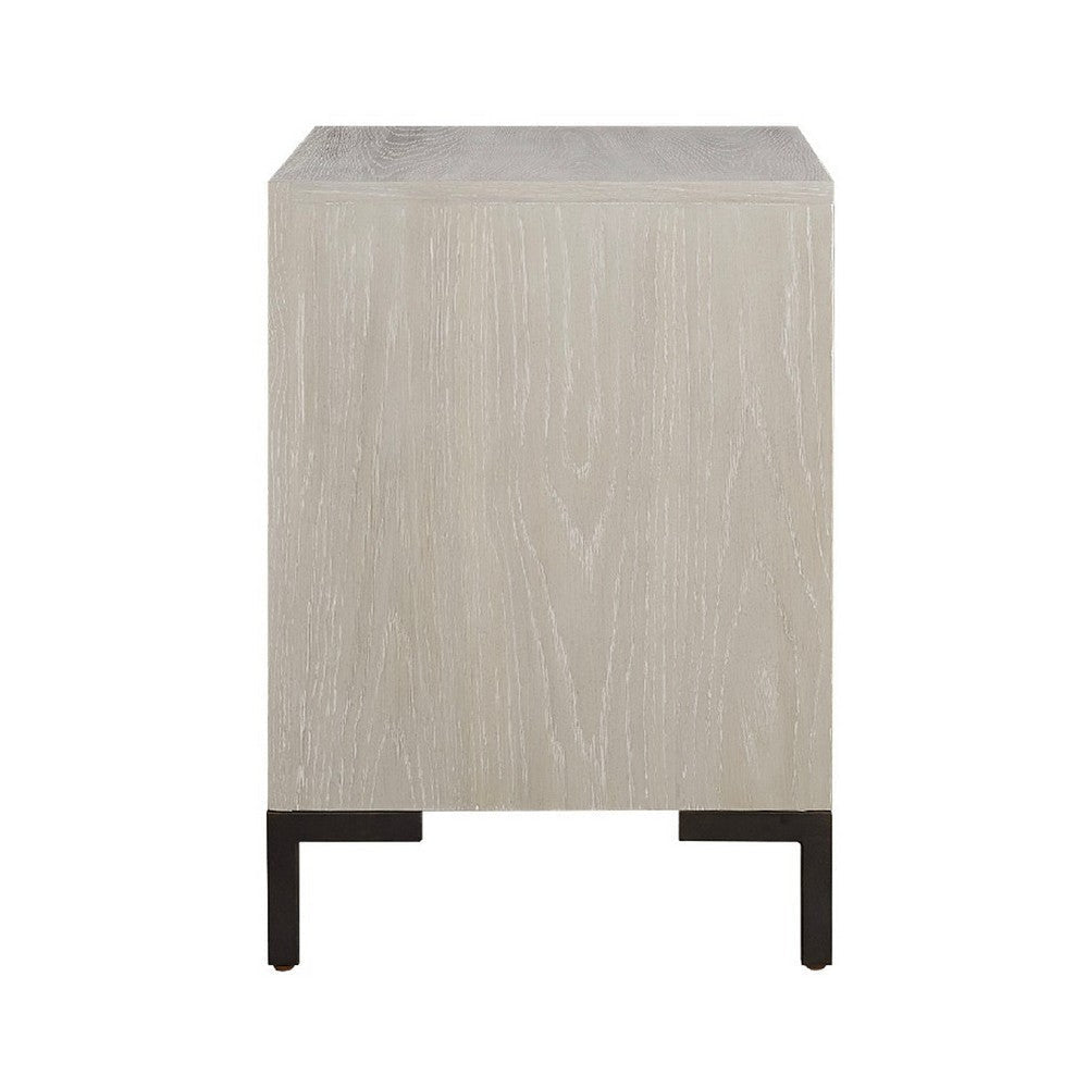 Bedy Nightstand | Drawer Cubby | Black Metal | Antique White Oak Wood BM333180