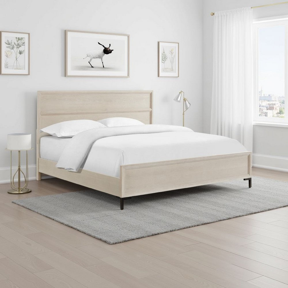 Bedy King Platform Bed | Black Metal | Antique White Panel Headboard