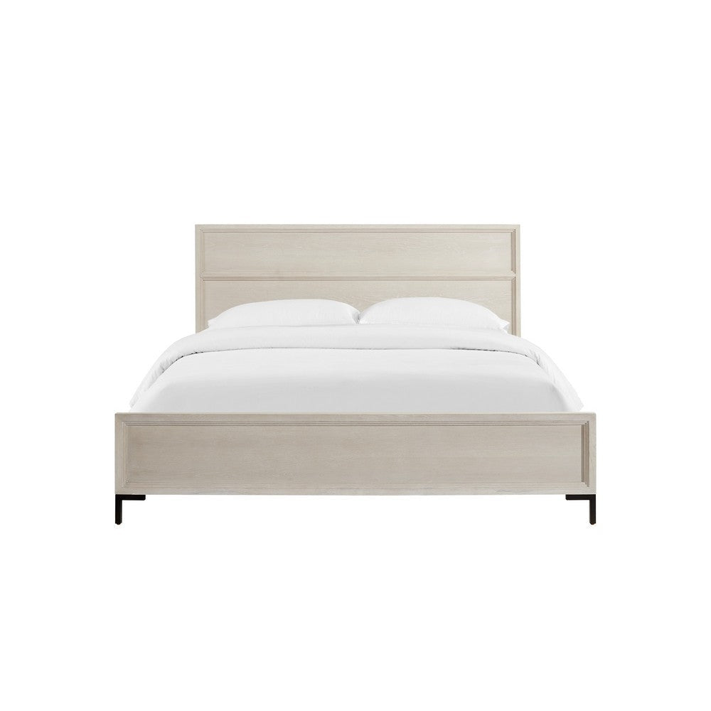 Bedy Queen Platform Bed | Black Metal | Antique White Panel Headboard