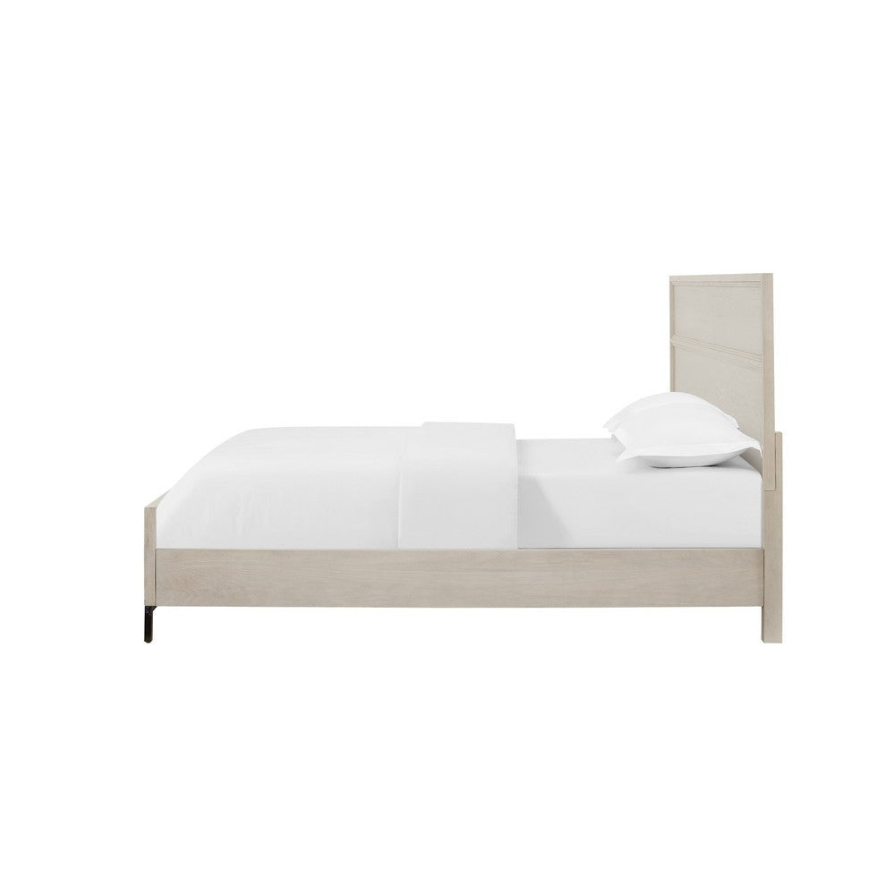 Bedy Queen Platform Bed | Black Metal | Antique White Panel Headboard