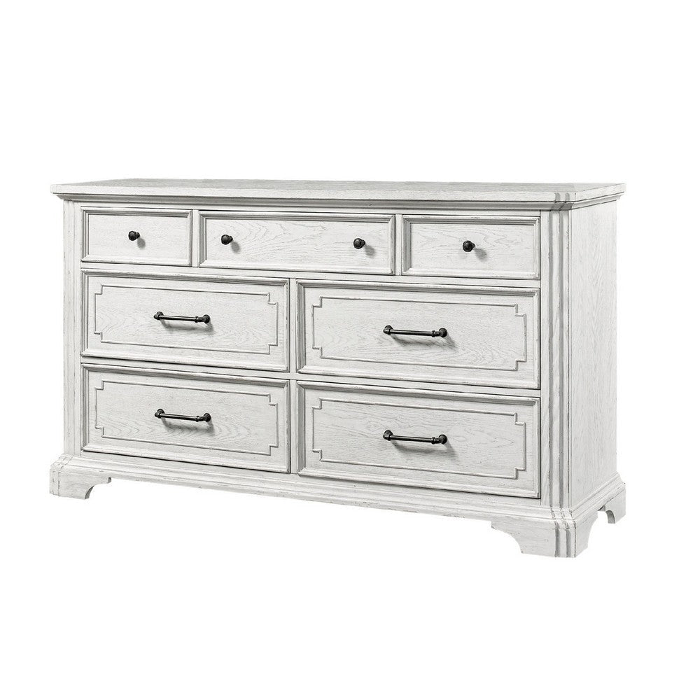 Lesy Wide Dresser | 7 Drawers | Black | Vintage White Poplar Wood BM333184