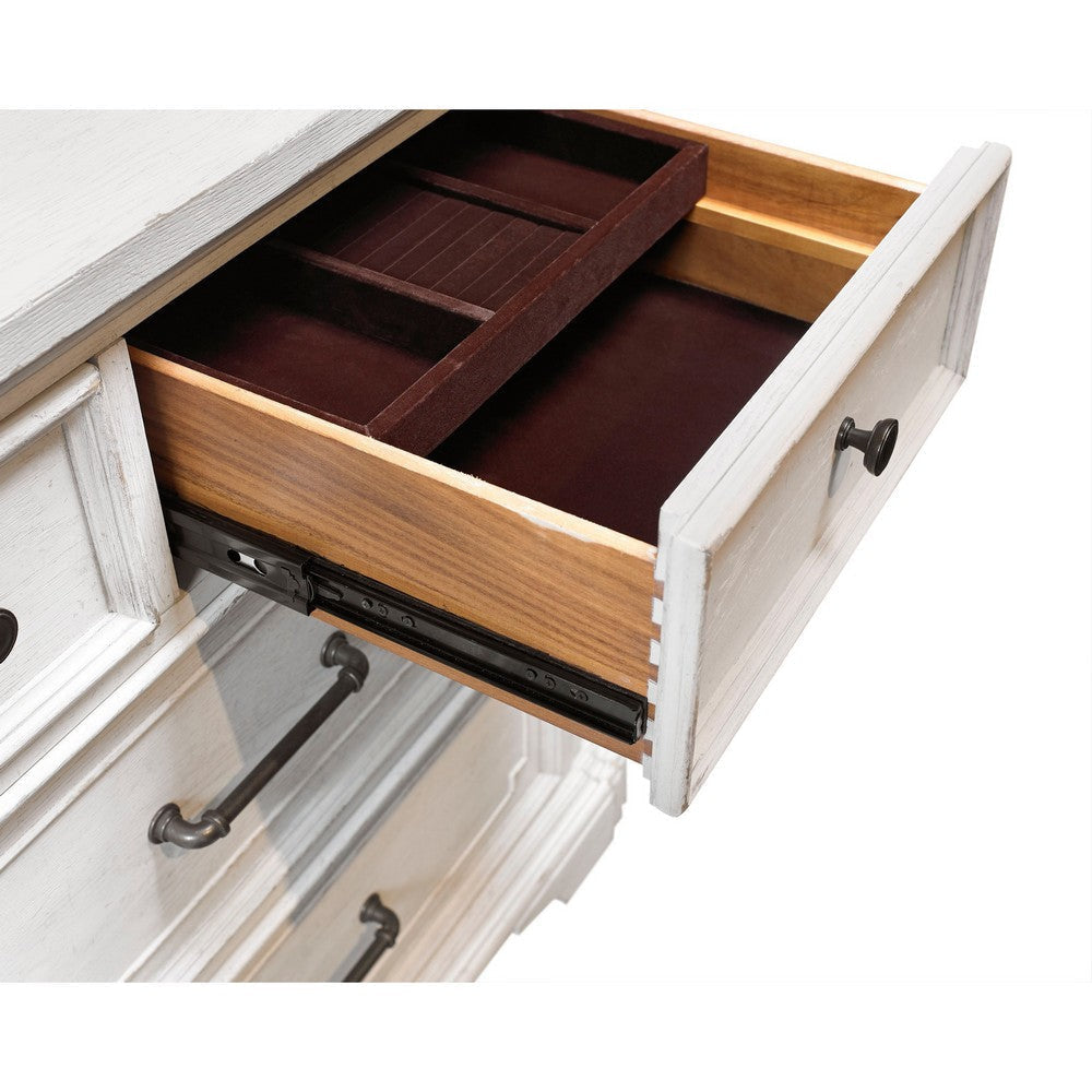 Lesy Wide Dresser | 7 Drawers | Black | Vintage White Poplar Wood BM333184