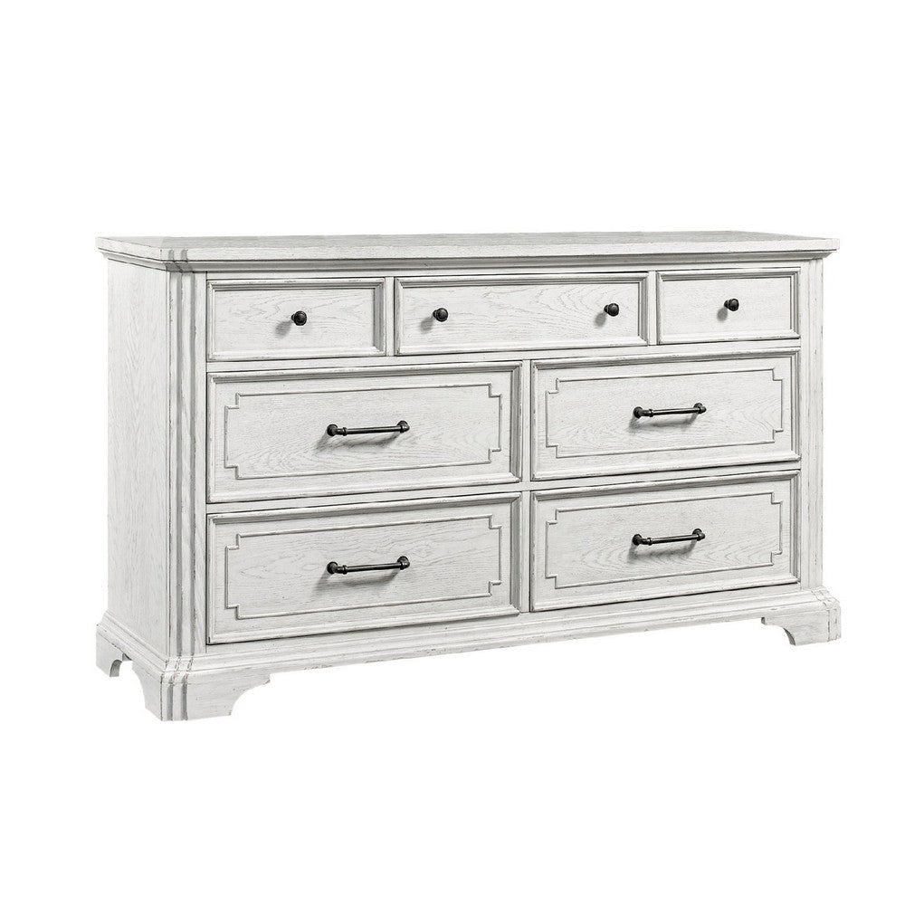 Lesy Wide Dresser | 7 Drawers | Black | Vintage White Poplar Wood