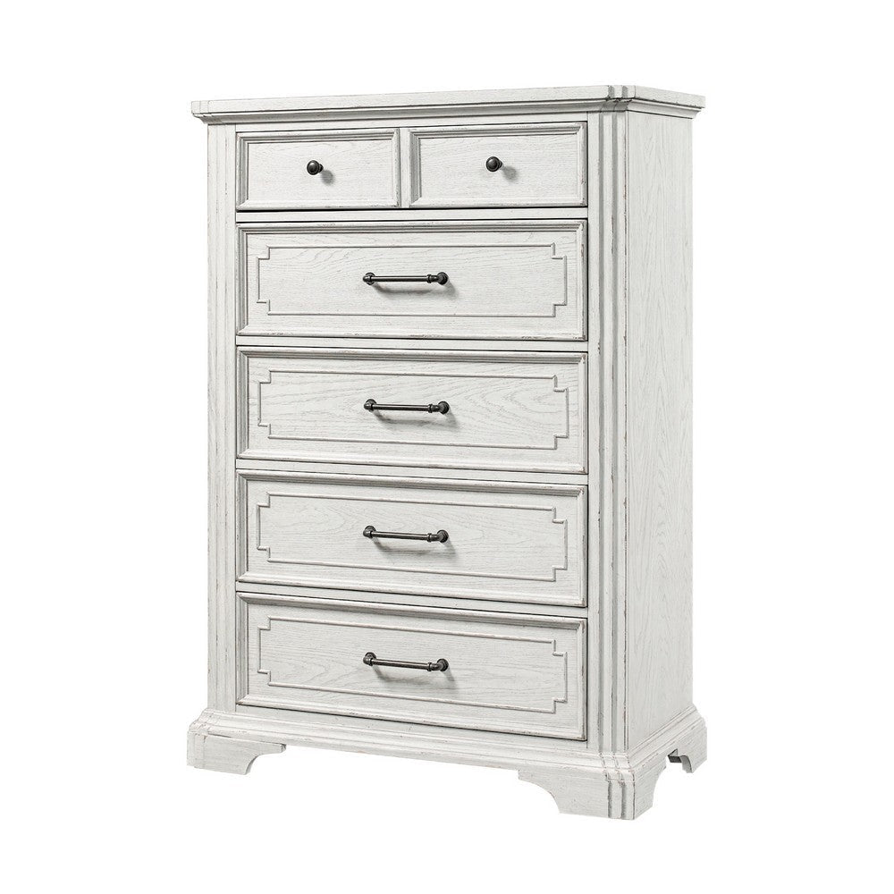 Lesy Tall Dresser Chest | 5 Drawers | Black Metal | White Poplar Wood BM333185