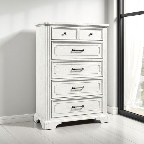 Lesy Tall Dresser Chest | 5 Drawers | Black Metal | White Poplar Wood