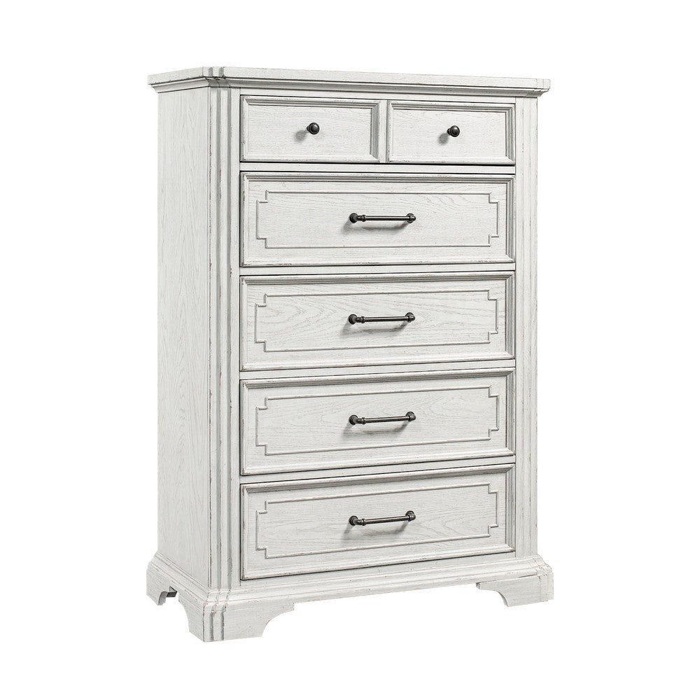 Lesy Tall Dresser Chest | 5 Drawers | Black Metal | White Poplar Wood