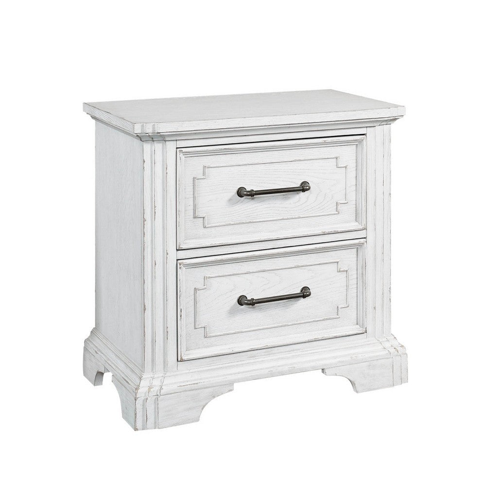 Lesy Nightstand | 2 Drawers | Black Metal | Vintage White Poplar Wood BM333186