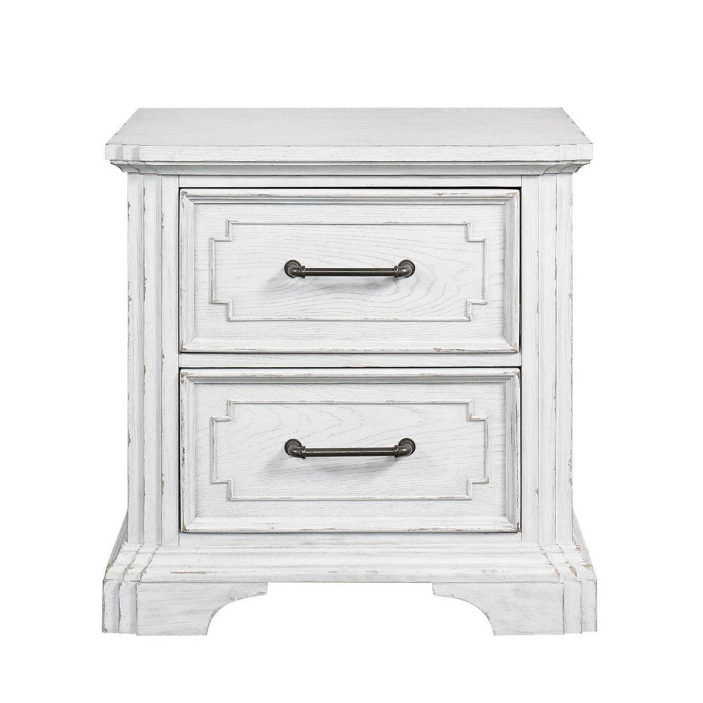 Lesy Nightstand | 2 Drawers | Black Metal | Vintage White Poplar Wood BM333186