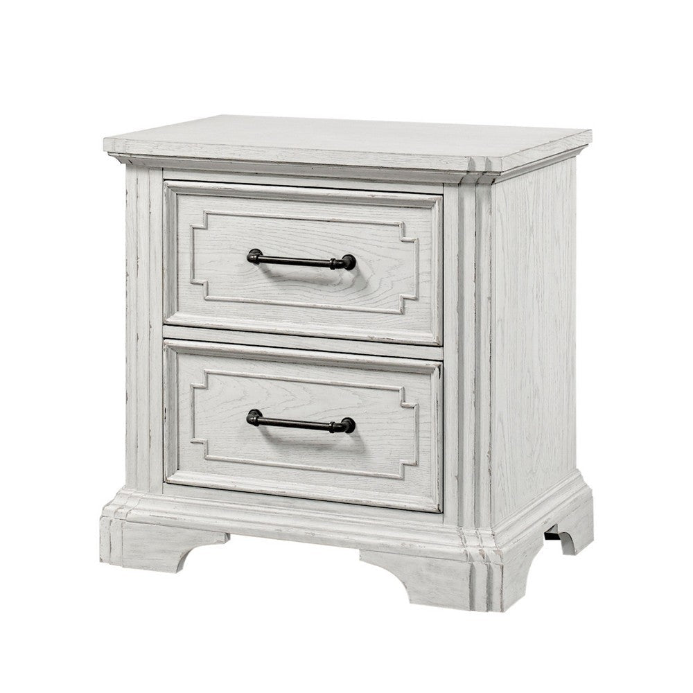 Lesy Nightstand | 2 Drawers | Black Metal | Vintage White Poplar Wood BM333186