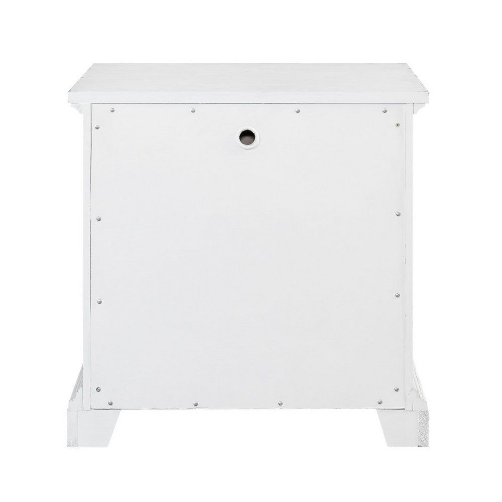 Lesy Nightstand | 2 Drawers | Black Metal | Vintage White Poplar Wood BM333186