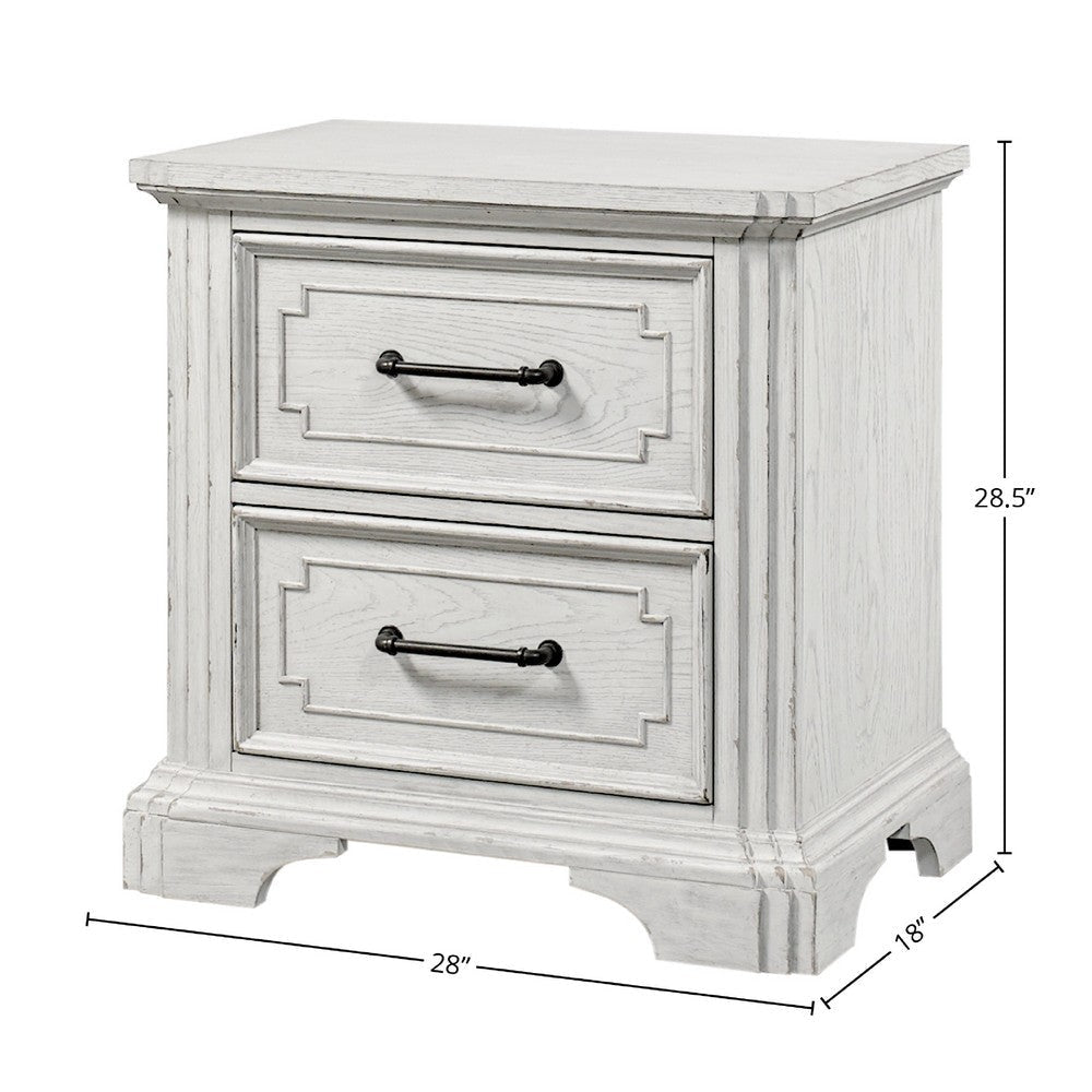 Lesy Nightstand | 2 Drawers | Black Metal | Vintage White Poplar Wood BM333186