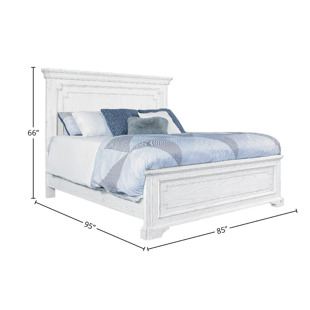 Lesy California King Bed | Crown Molded Panel Headboard Vintage White