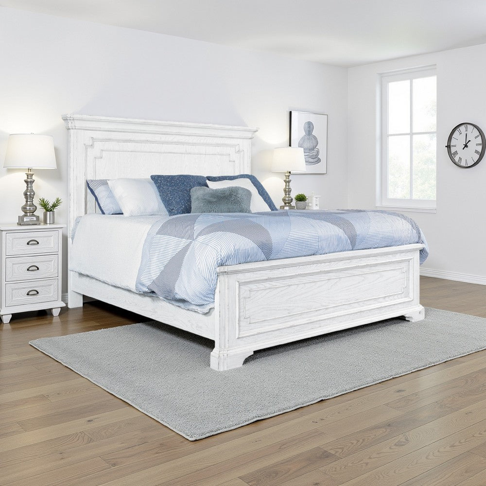 Lesy California King Bed | Crown Molded Panel Headboard Vintage White