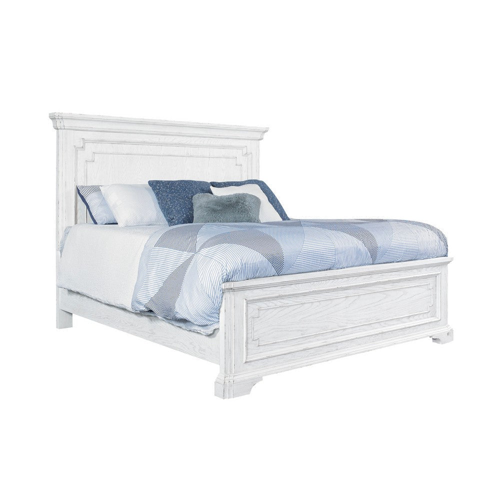 Lesy California King Bed | Crown Molded Panel Headboard Vintage White