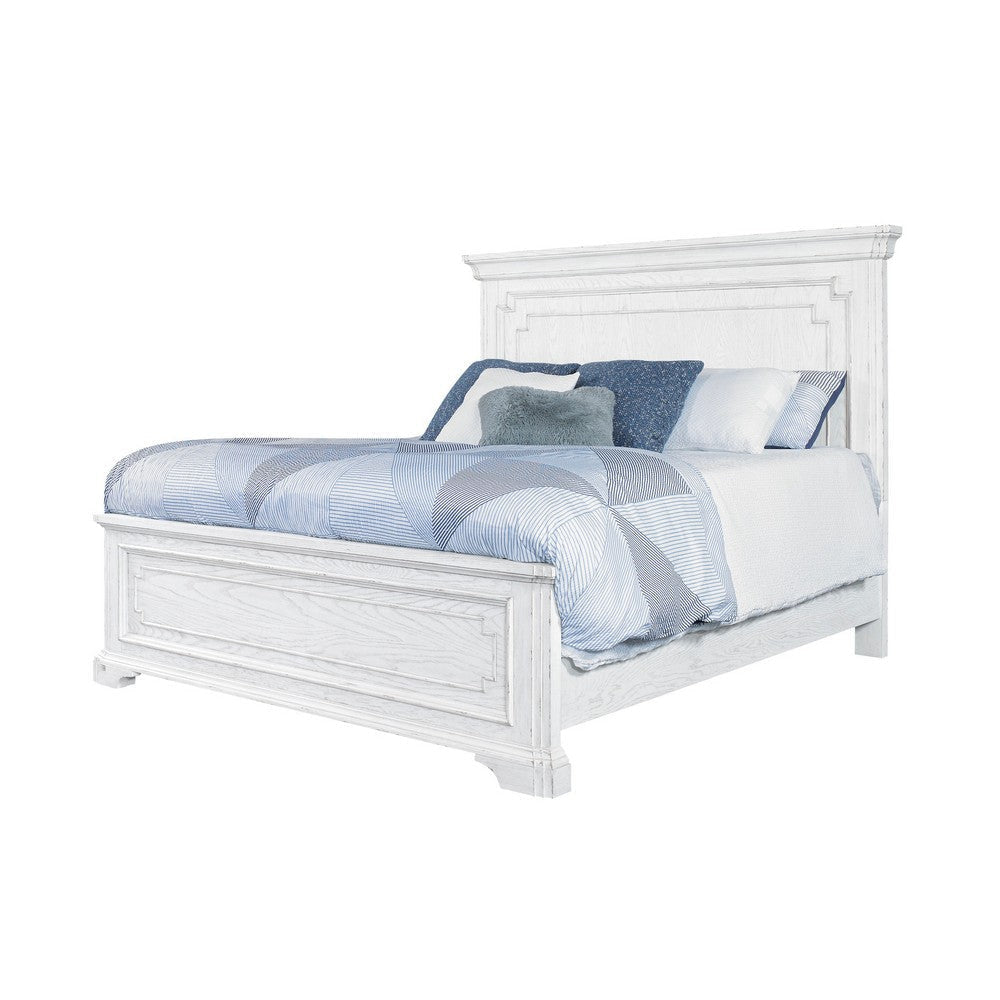 Lesy Queen Size Bed | Crown Molding Panel Headboard | Vintage White
