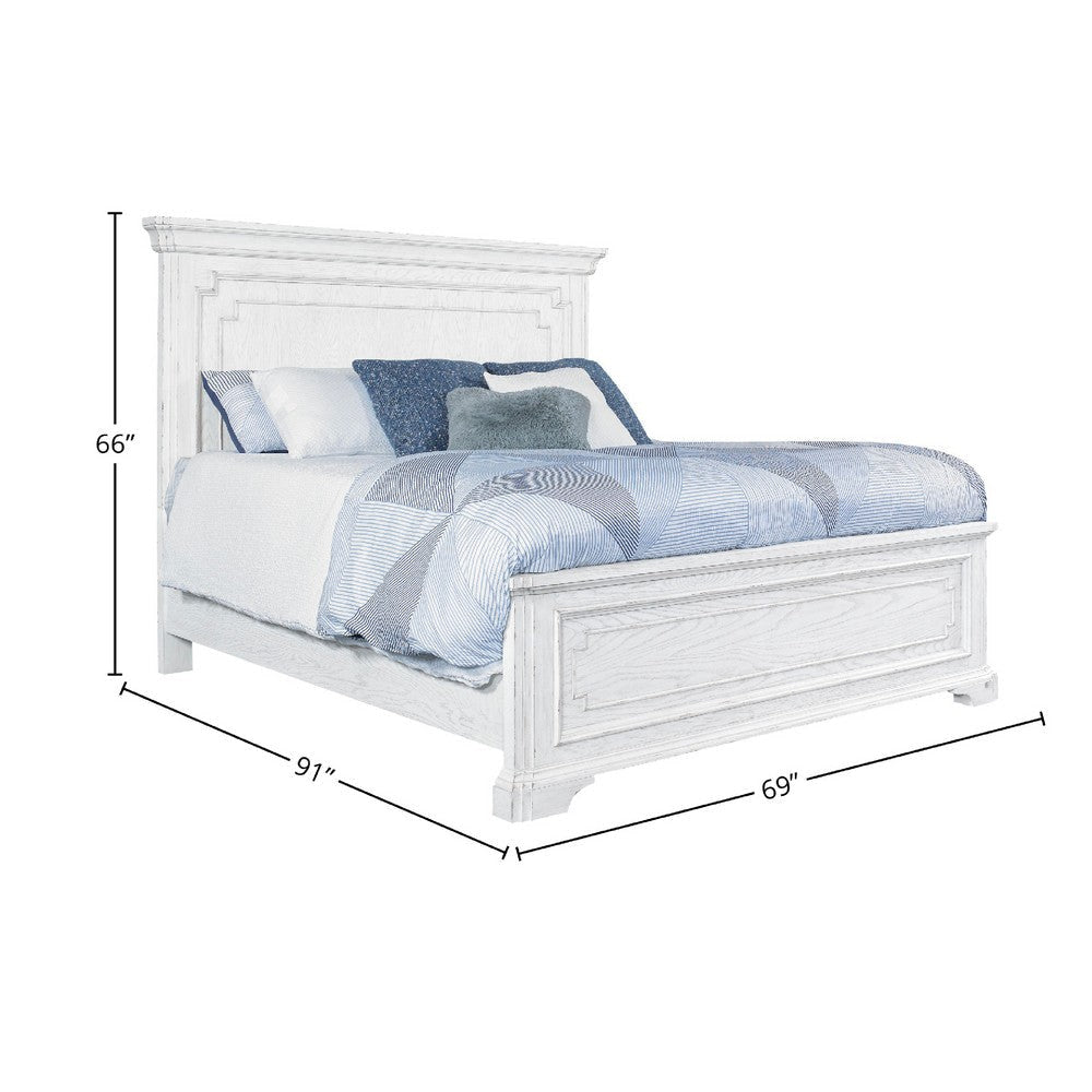 Lesy Queen Size Bed | Crown Molding Panel Headboard | Vintage White