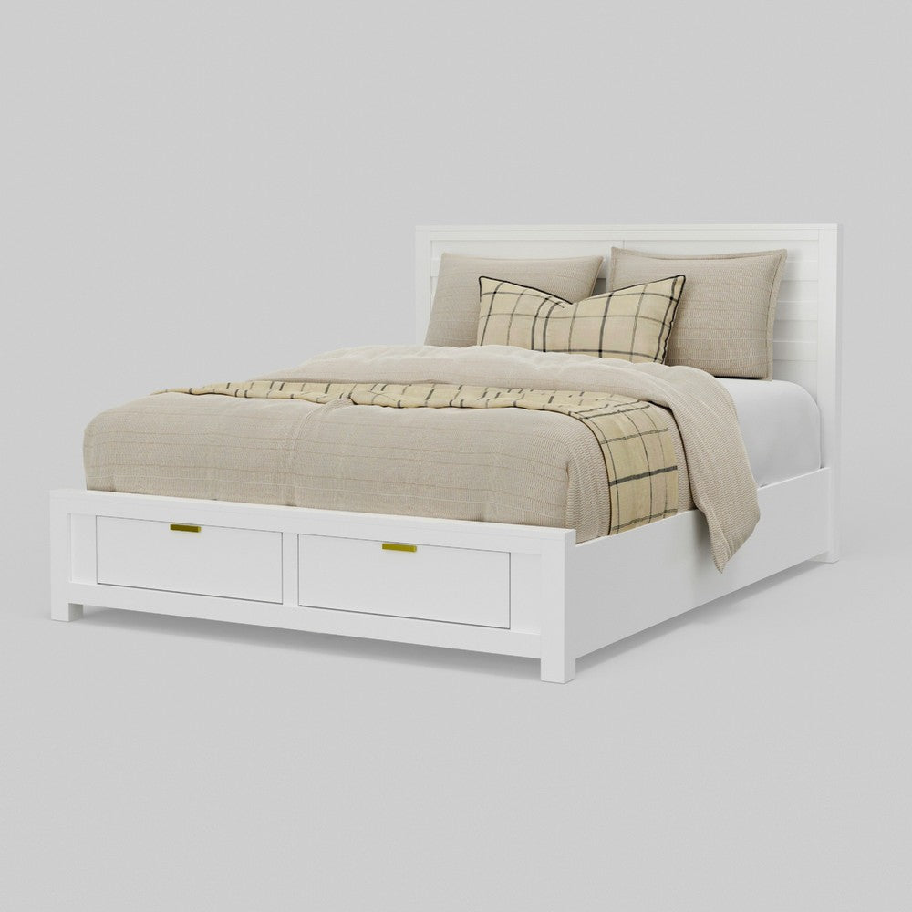Fery Queen Size Storage Bed | Panel Headboard | White Solid Pine Wood