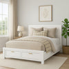 Fery Queen Size Storage Bed | Panel Headboard | White Solid Pine Wood
