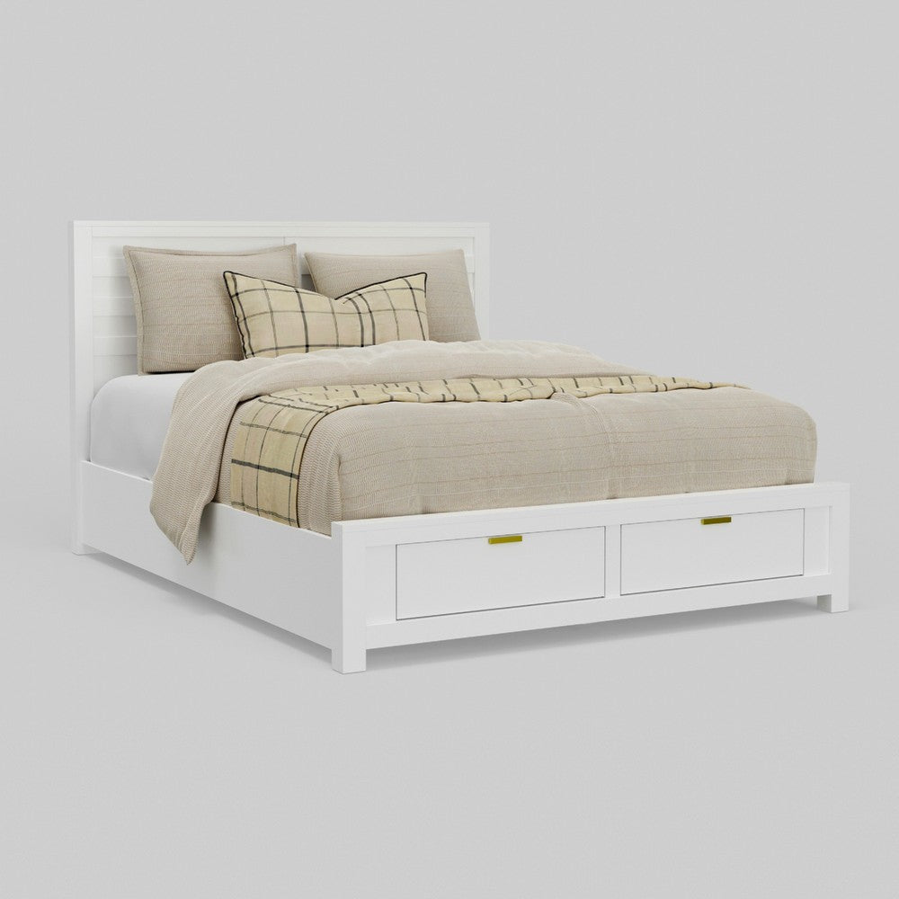 Fery Queen Size Storage Bed | Panel Headboard | White Solid Pine Wood