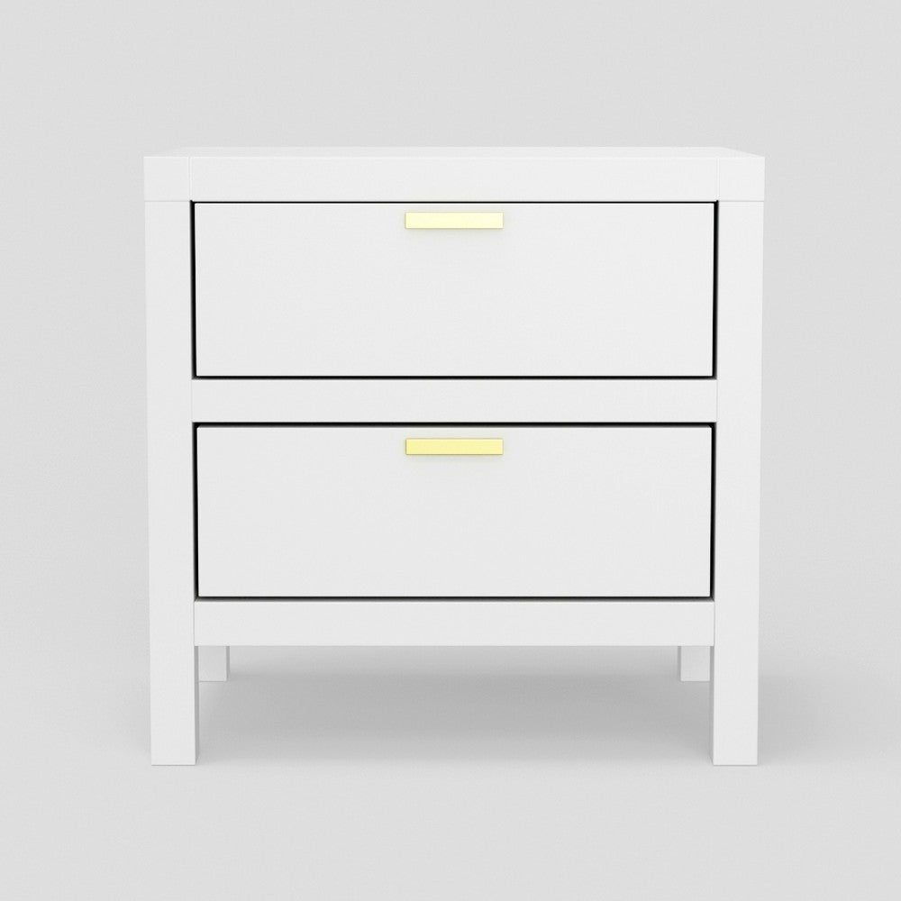 Fery Nightstand | 2 Drawers | Gold Handles | White Solid Pine Wood BM333191