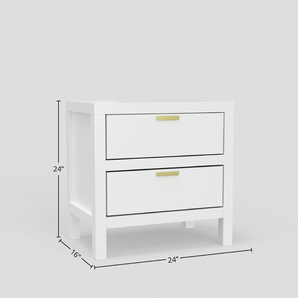 Fery Nightstand | 2 Drawers | Gold Handles | White Solid Pine Wood BM333191