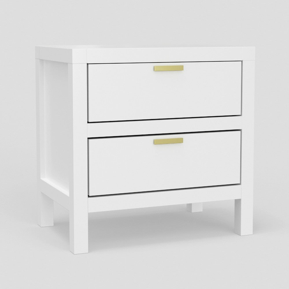 Fery Nightstand | 2 Drawers | Gold Handles | White Solid Pine Wood BM333191