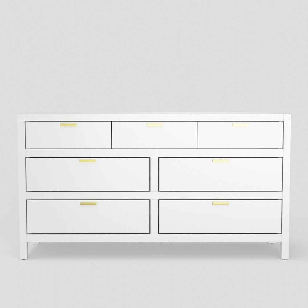 Fery Dresser | 7 Drawers | Gold Metal Handles | White Solid Pine Wood BM333192