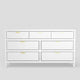 Fery Dresser | 7 Drawers | Gold Metal Handles | White Solid Pine Wood
