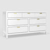 Fery Dresser | 7 Drawers | Gold Metal Handles | White Solid Pine Wood
