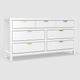 Fery Dresser | 7 Drawers | Gold Metal Handles | White Solid Pine Wood