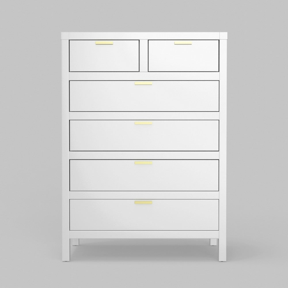Fery Tall Dresser Chest | 6 Drawers | Gold Handles | White Solid Wood BM333193