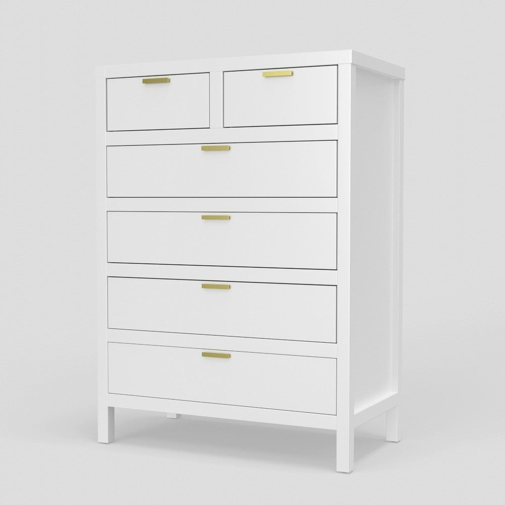 Fery Tall Dresser Chest | 6 Drawers | Gold Handles | White Solid Wood BM333193