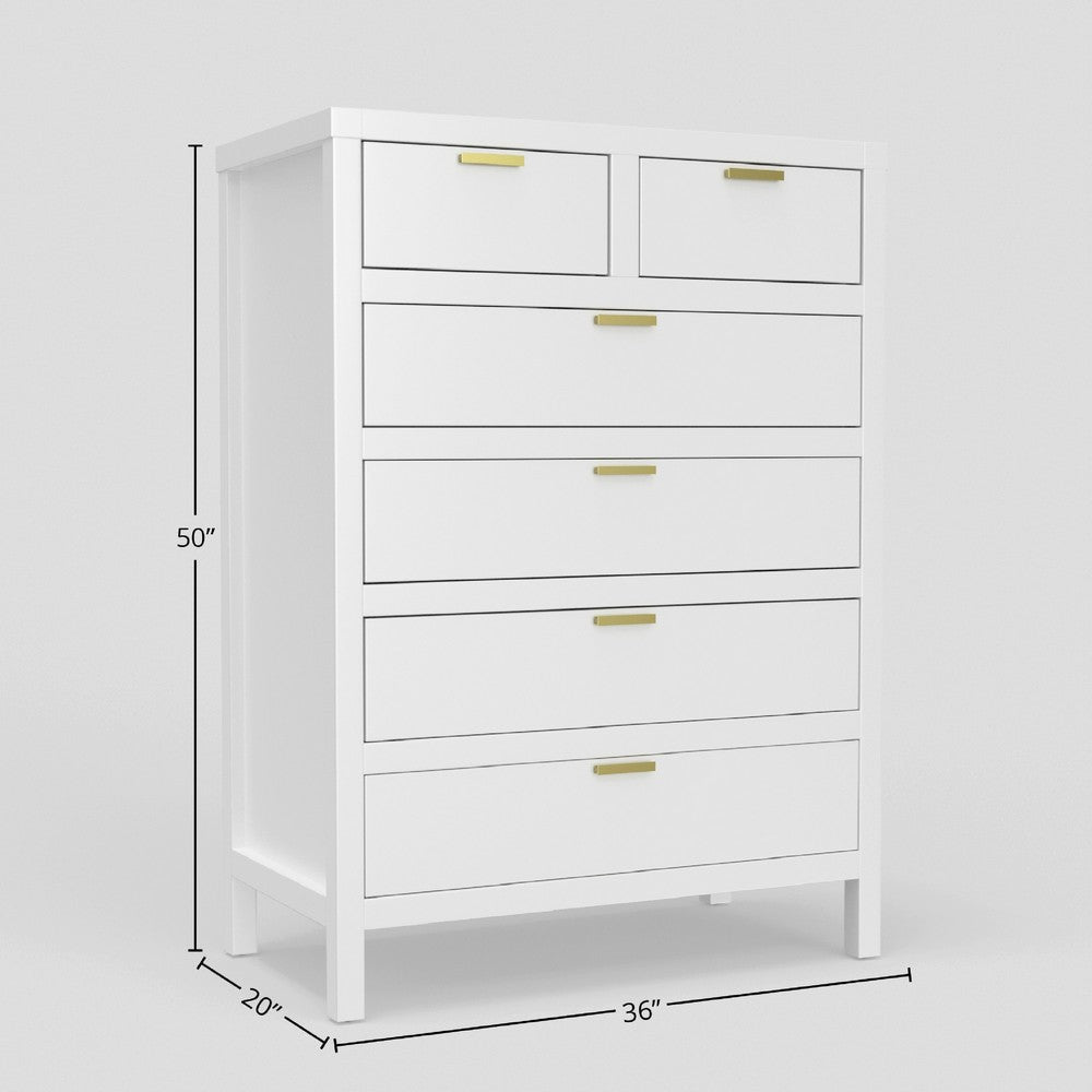Fery Tall Dresser Chest | 6 Drawers | Gold Handles | White Solid Wood BM333193