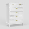 Fery Tall Dresser Chest | 6 Drawers | Gold Handles | White Solid Wood